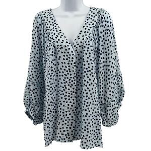 Zac & Rachell Blouse Sz XL Vendana Blue Printed 3/4 Balloon Puff Sleeves V-Neck